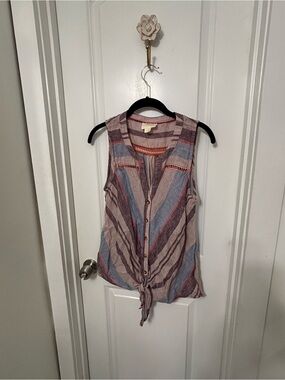 Striped Tie-Front Sleeveless Top
